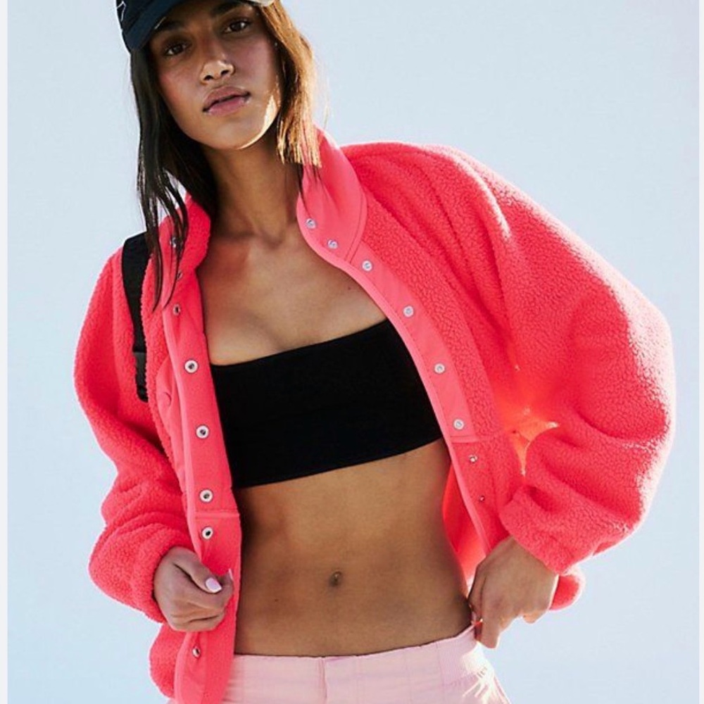Free People New Hit The Slopes Electric Sunset Pink Fleece Jacket